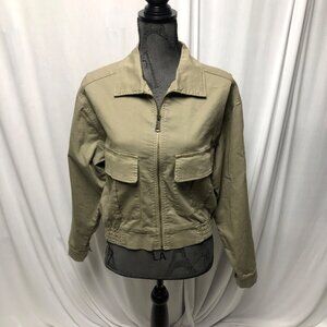 Astrid Military Crop Field Jacket Womens Size Medium Beige Khaki Twill Italy